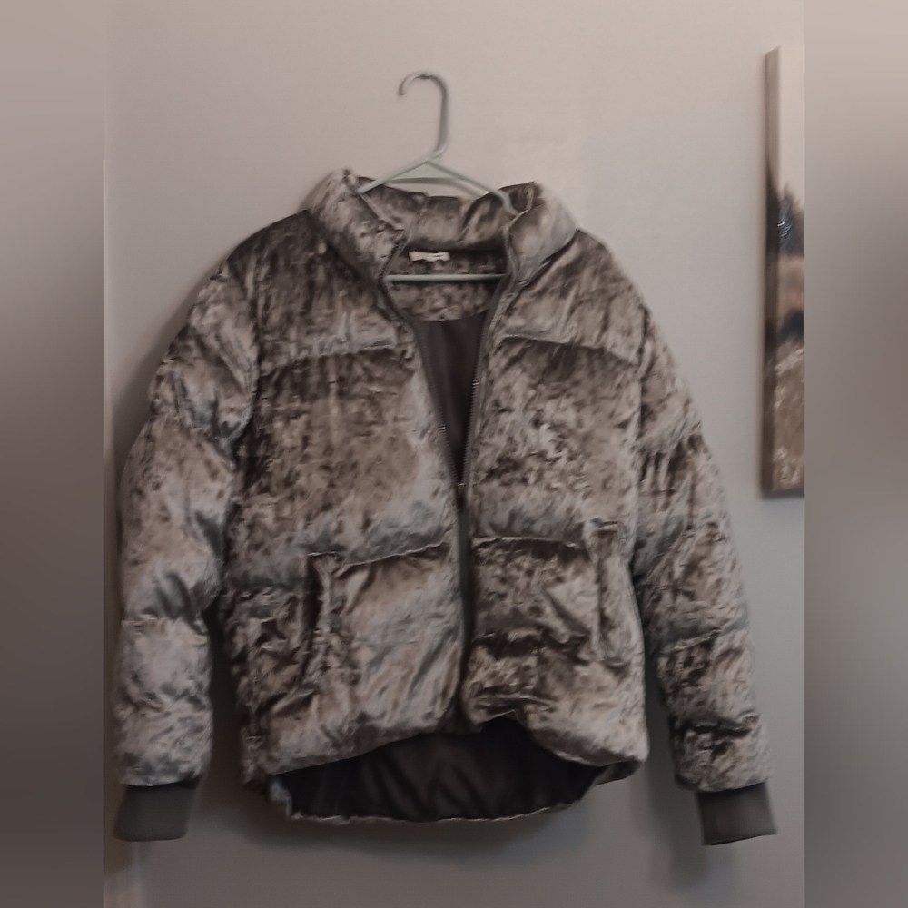 Women's Velvet Puffer Jacket - Gray